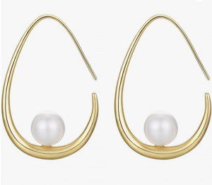 gold tear hoop earrings with pearl